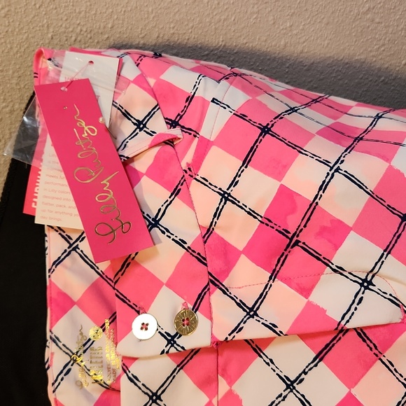 Lilly Pulitzer Reid Shorts Pink Argyle "Glow and Flow" Golf Luxletic Zip sz 14 - Picture 2 of 13